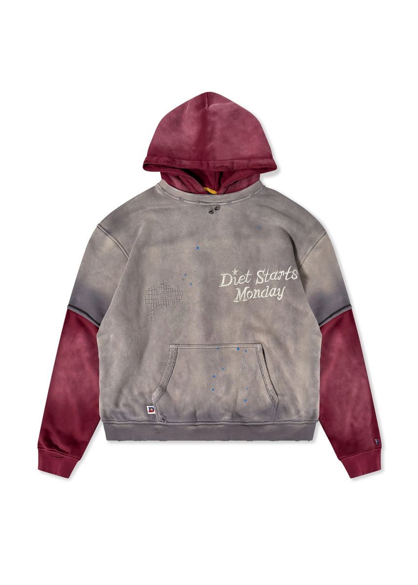 Diet Starts Monday Double Layer Hoodie - Washed Black/Maroon – Privei