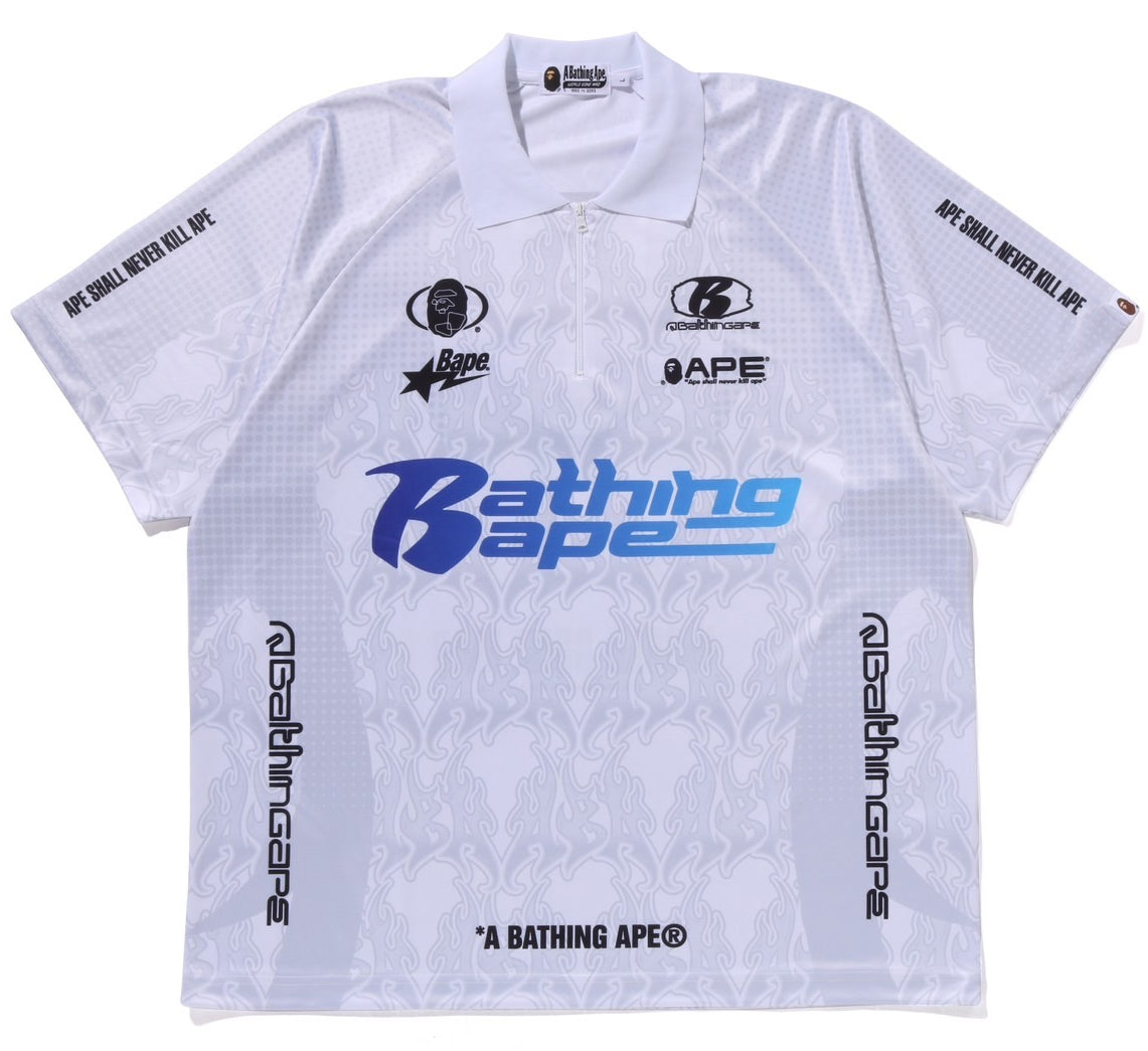 BAPE Flame Pattern Overall Print Half Zip Relax Fit Polo Shirt