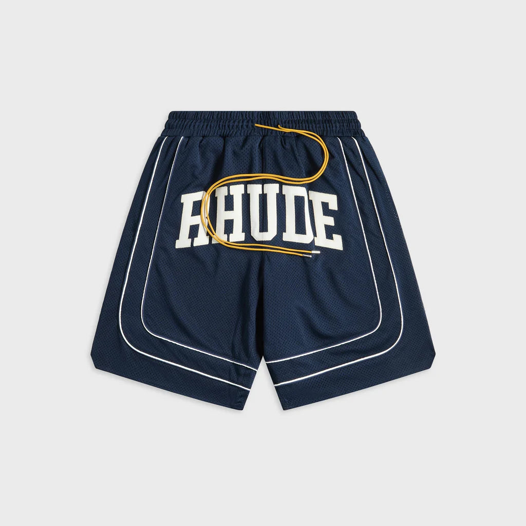 Rhude Baggy Collegiate Logo Short - Navy / Cream – Privei