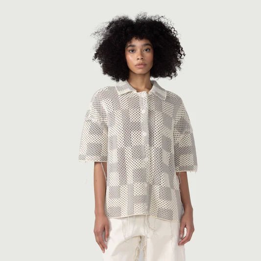 Honor The Gift Unisex Crochet S/S Button Down - Stone