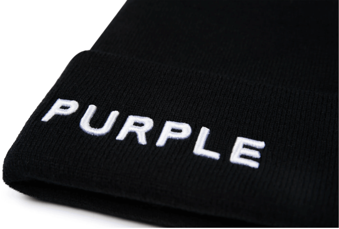Purple Brand Denim Black Label P921 Black ABBK123 Acrylic Cuffed Beanie - Black