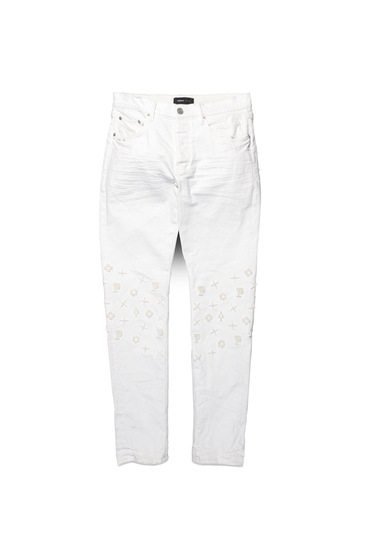 Purple Brand P001 Low Rise Skinny Jeans - White Tuffetage Monogram
