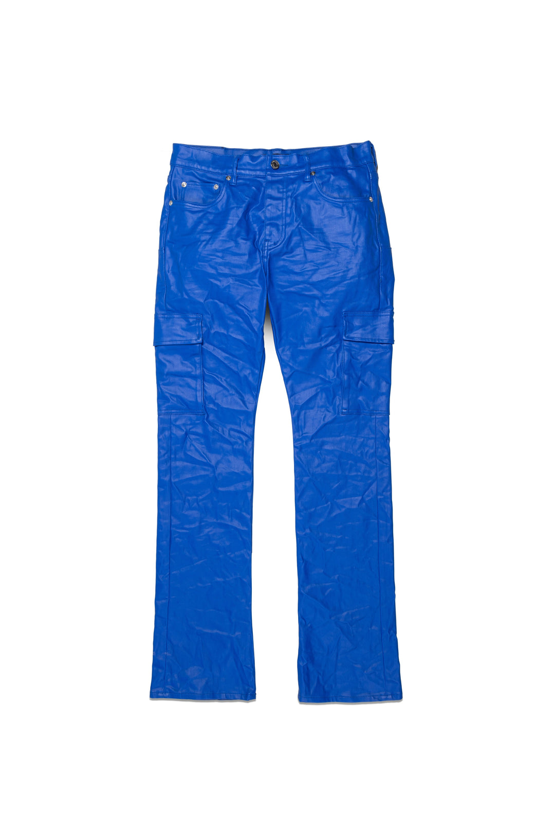 Purple Brand P004 Flare Jeans - Blue Patent Film Cargo Flare