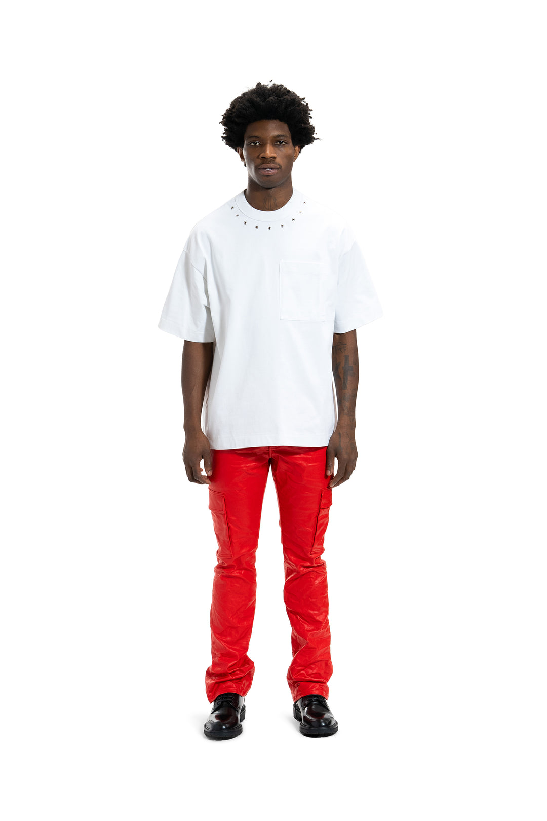 Purple Brand P004 Flare Jeans - Red Patent Film Cargo Flare