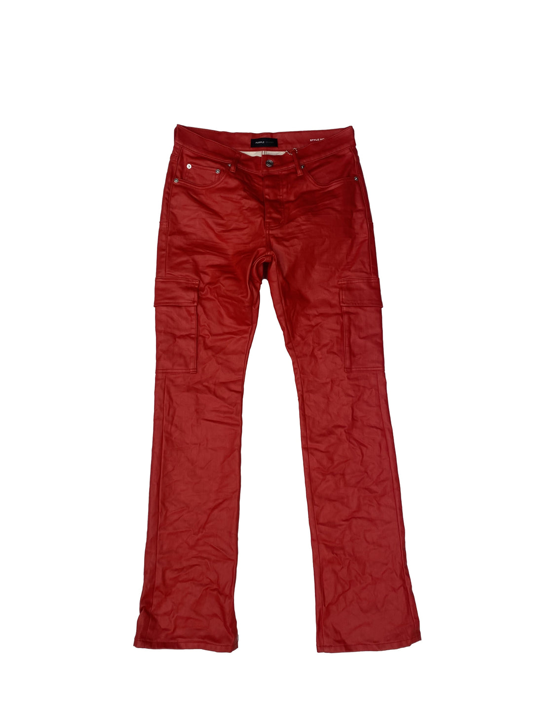 Purple Brand P004 Flare Jeans - Red Patent Film Cargo Flare