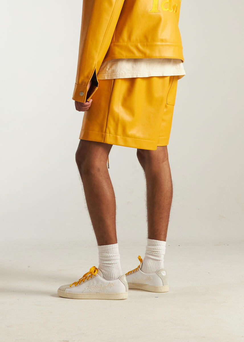 Diet Starts Monday Leather Script Shorts - Yellow
