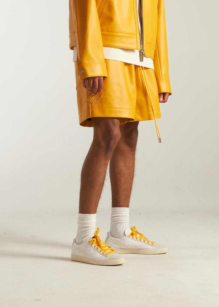 Diet Starts Monday Leather Script Shorts - Yellow