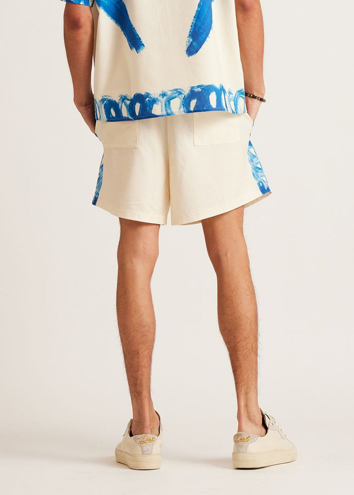 Diet Starts Monday Strokes Linen Short - Cream/Blue