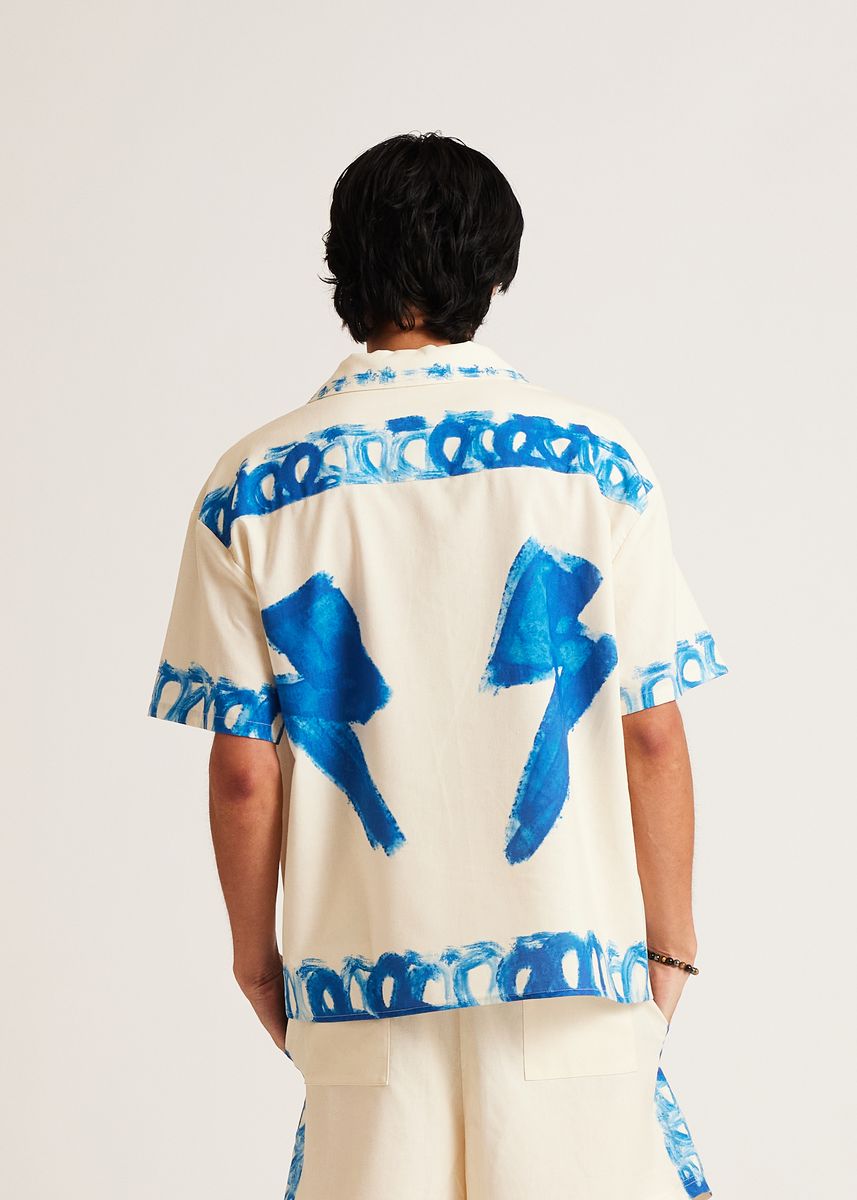 Diet Starts Monday Strokes Button Up Shirt - Cream/Blue