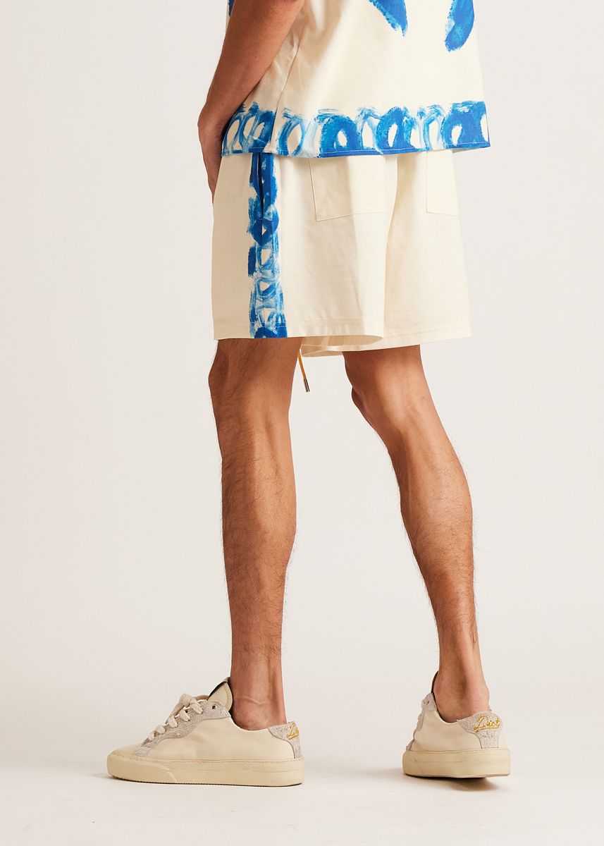 Diet Starts Monday Strokes Linen Short - Cream/Blue