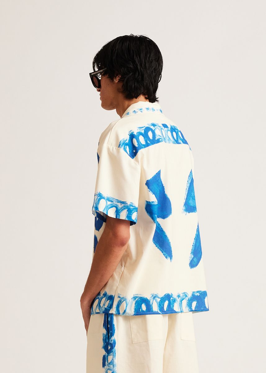 Diet Starts Monday Strokes Button Up Shirt - Cream/Blue