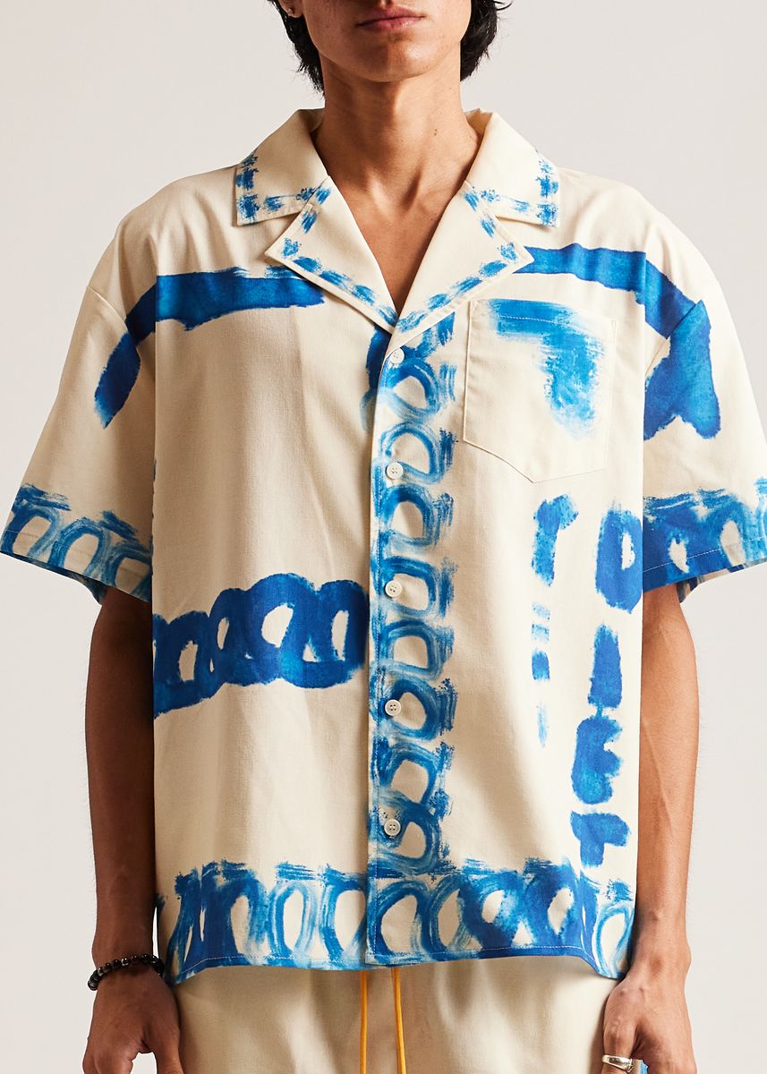 Diet Starts Monday Strokes Button Up Shirt - Cream/Blue