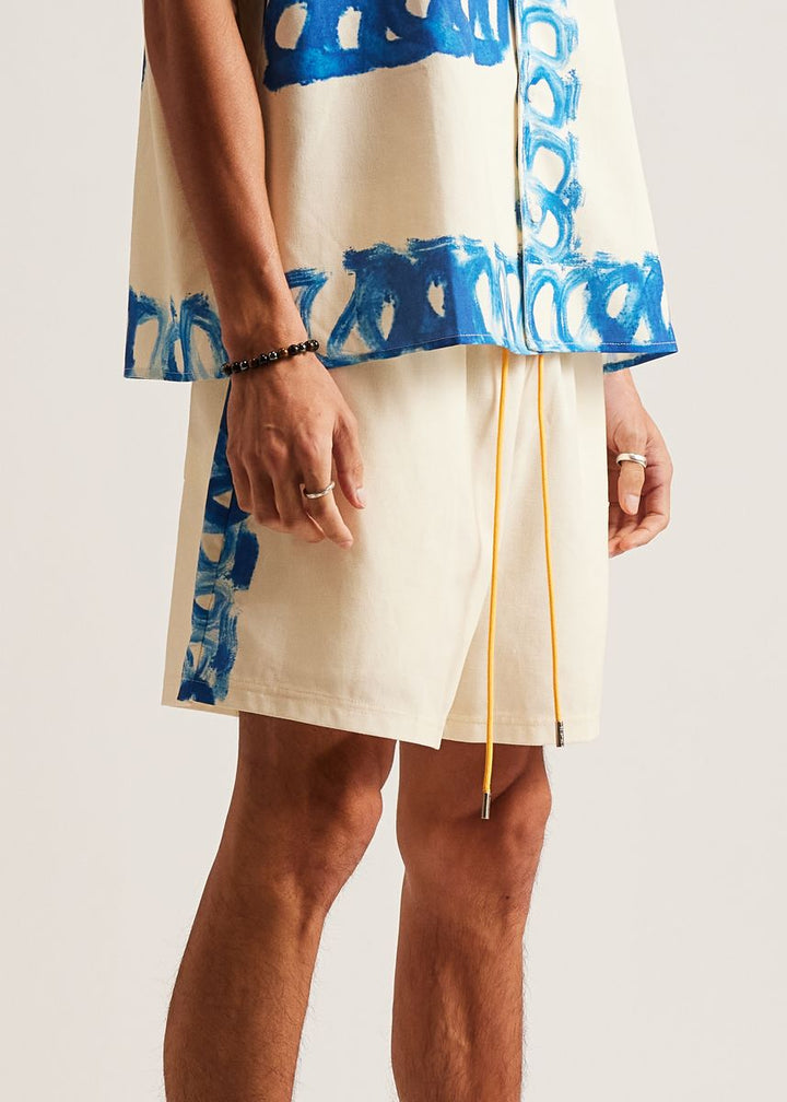 Diet Starts Monday Strokes Linen Short - Cream/Blue