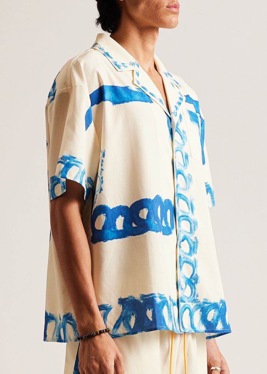 Diet Starts Monday Strokes Button Up Shirt - Cream/Blue