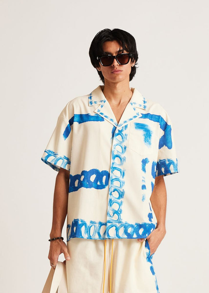 Diet Starts Monday Strokes Button Up Shirt - Cream/Blue