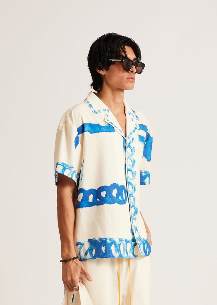 Diet Starts Monday Strokes Button Up Shirt - Cream/Blue