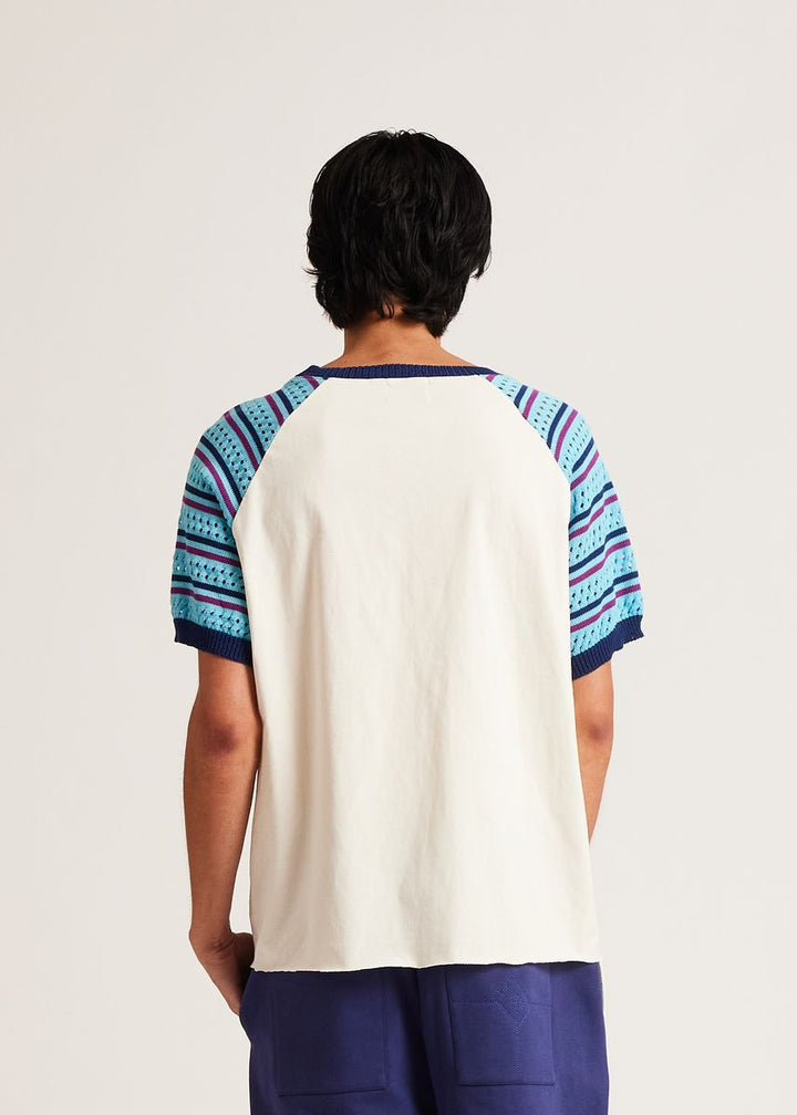 Diet Starts Monday Crochet Raglan Tee - Cream/Blue