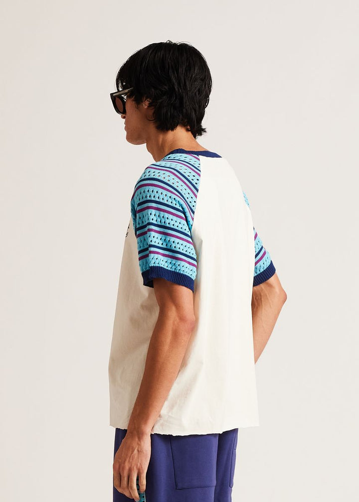 Diet Starts Monday Crochet Raglan Tee - Cream/Blue