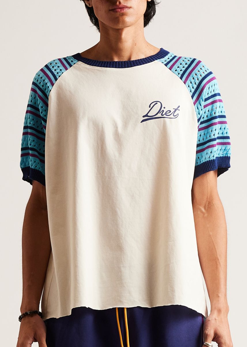 Diet Starts Monday Crochet Raglan Tee - Cream/Blue