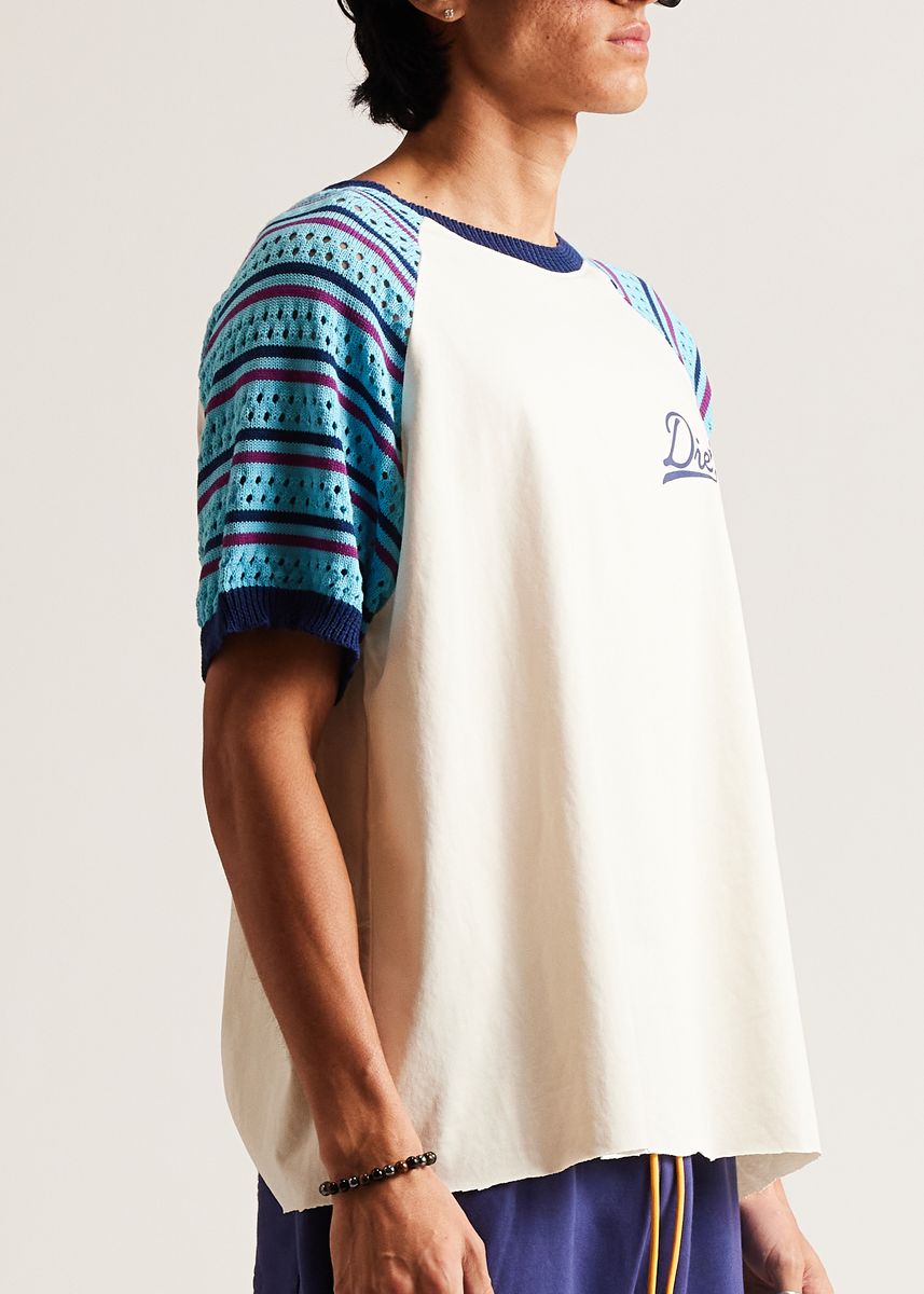 Diet Starts Monday Crochet Raglan Tee - Cream/Blue