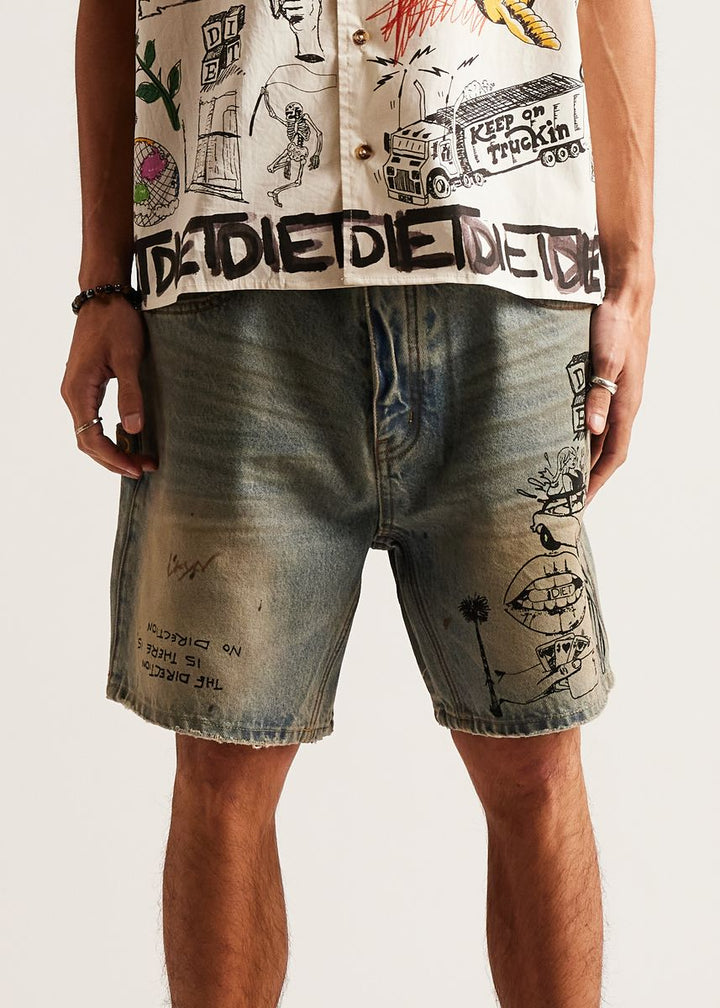 Diet Starts Monday Scribble Denim Short - Indigo Stain