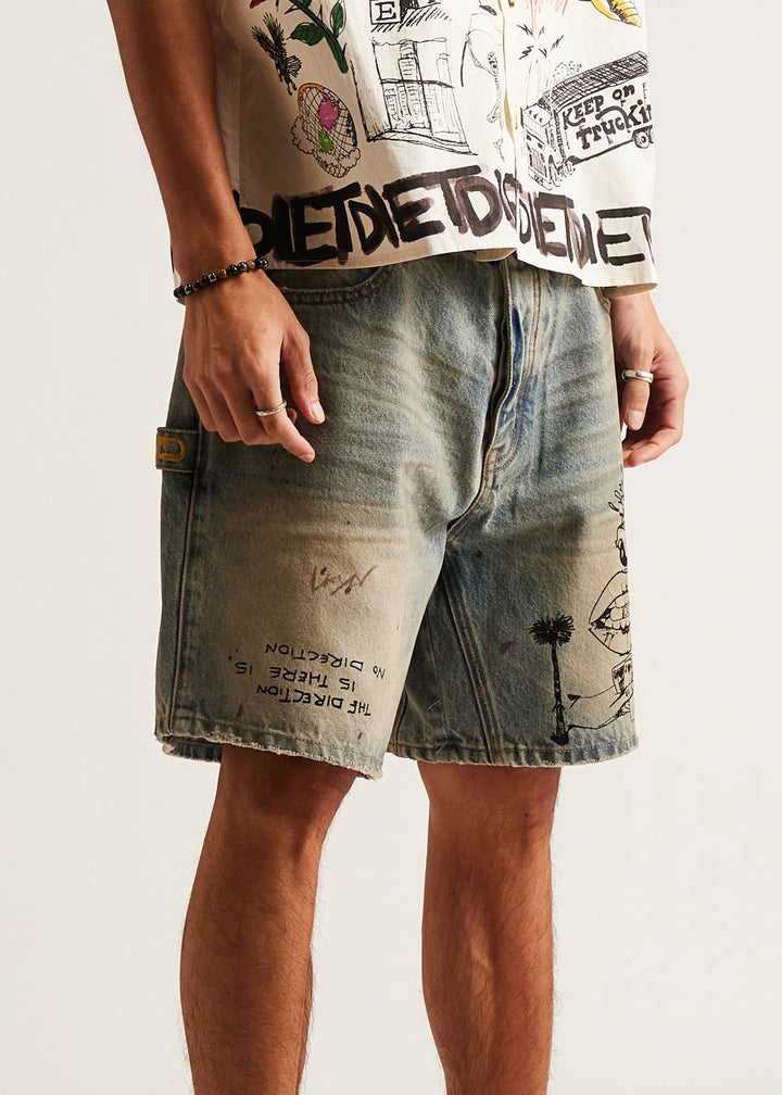 Diet Starts Monday Scribble Denim Short - Indigo Stain