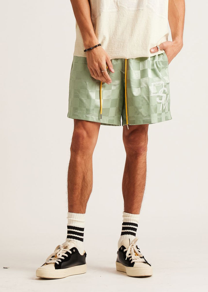 Diet Starts Monday Checkered Nylon Short - Sage