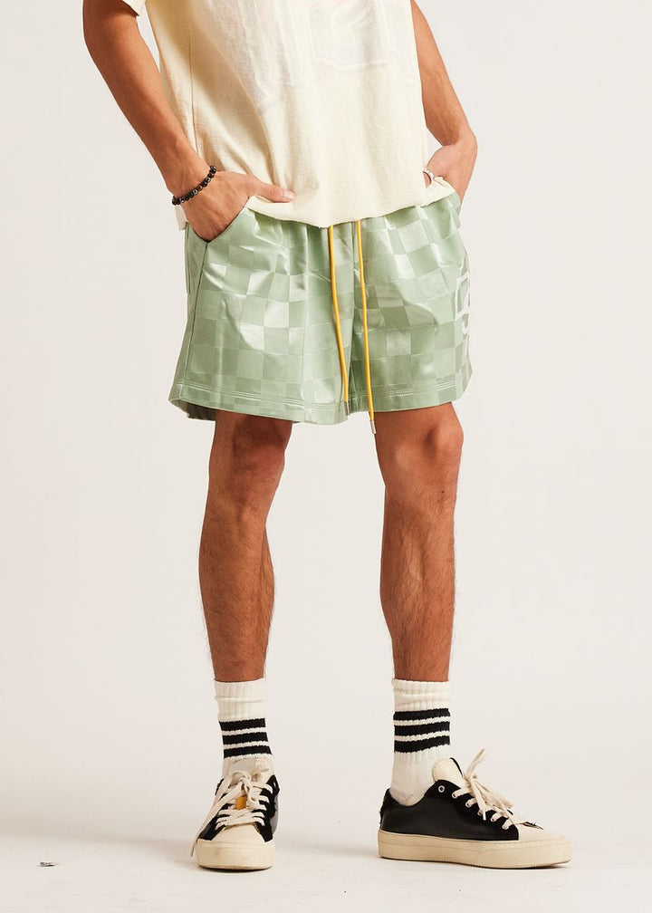 Diet Starts Monday Checkered Nylon Short - Sage