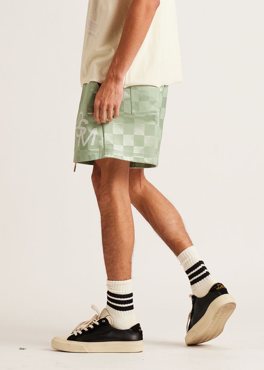 Diet Starts Monday Checkered Nylon Short - Sage