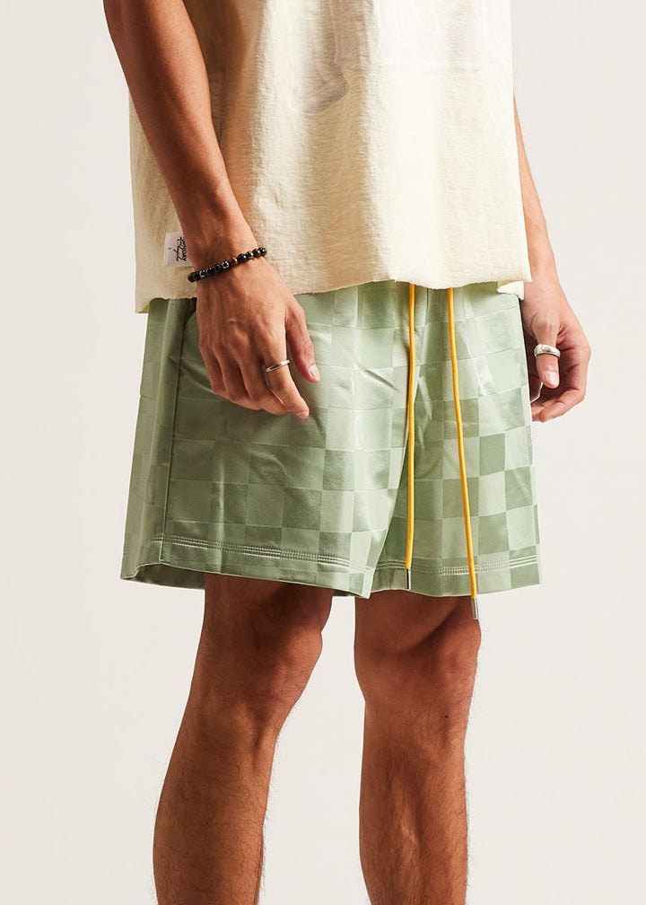 Diet Starts Monday Checkered Nylon Short - Sage