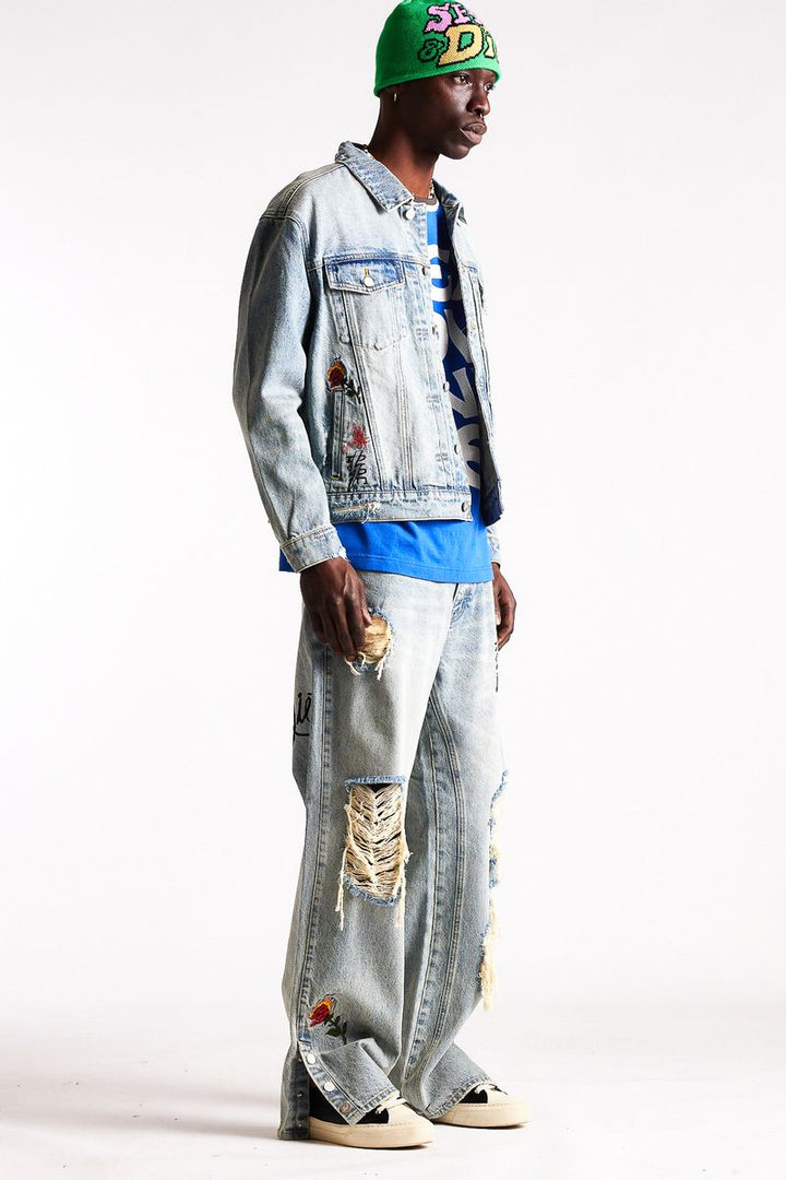 Diet Starts Monday Doodle Trucker Jacket - Indigo