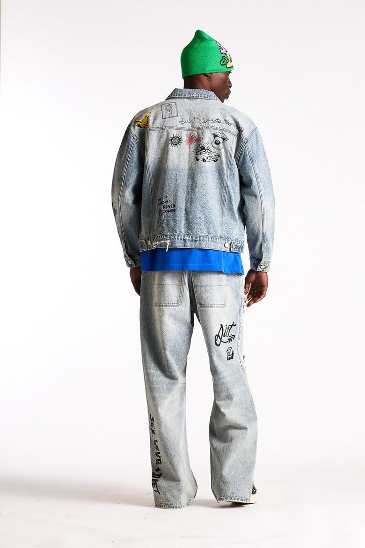 Diet Starts Monday Doodle Distressed Denim - Indigo
