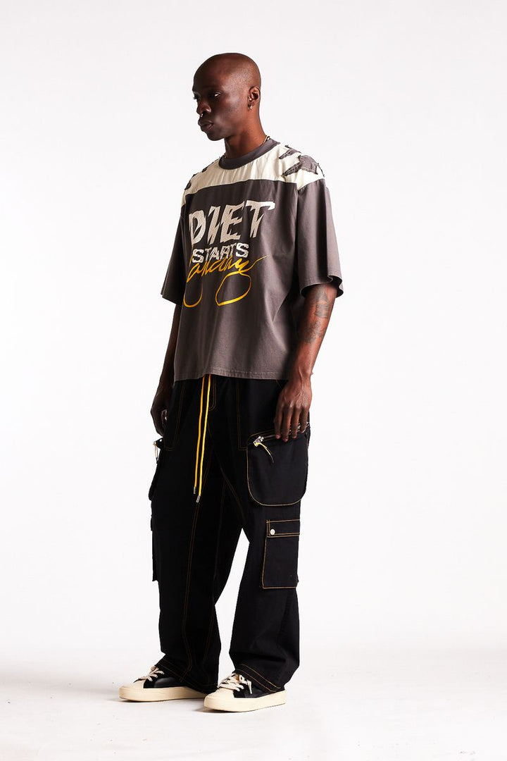 Diet Starts Monday Contrast Cargo Pants - Black
