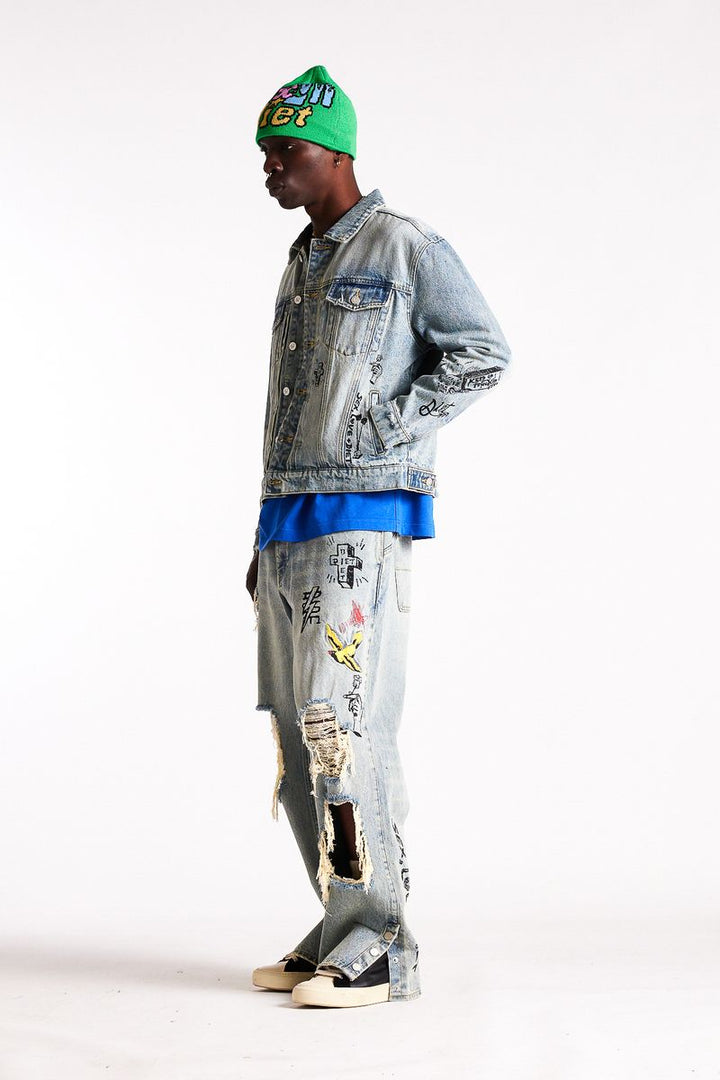 Diet Starts Monday Doodle Trucker Jacket - Indigo