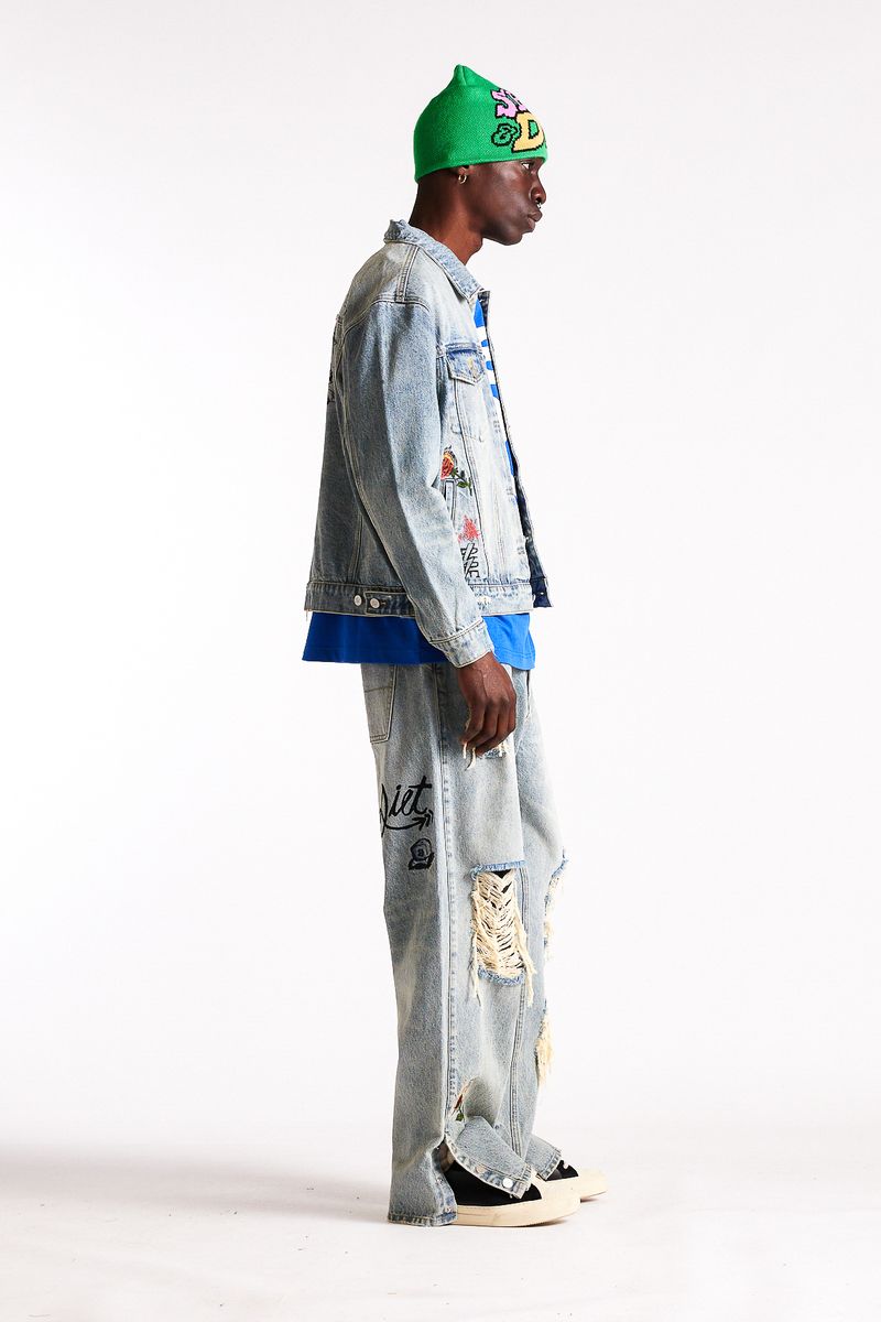 Diet Starts Monday Doodle Trucker Jacket - Indigo