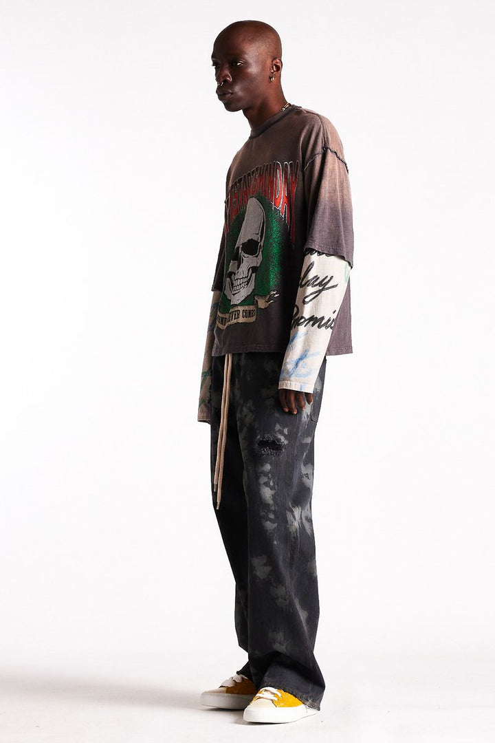 Diet Starts Monday Double Layer Skull Tee - Vintage Black/Multi