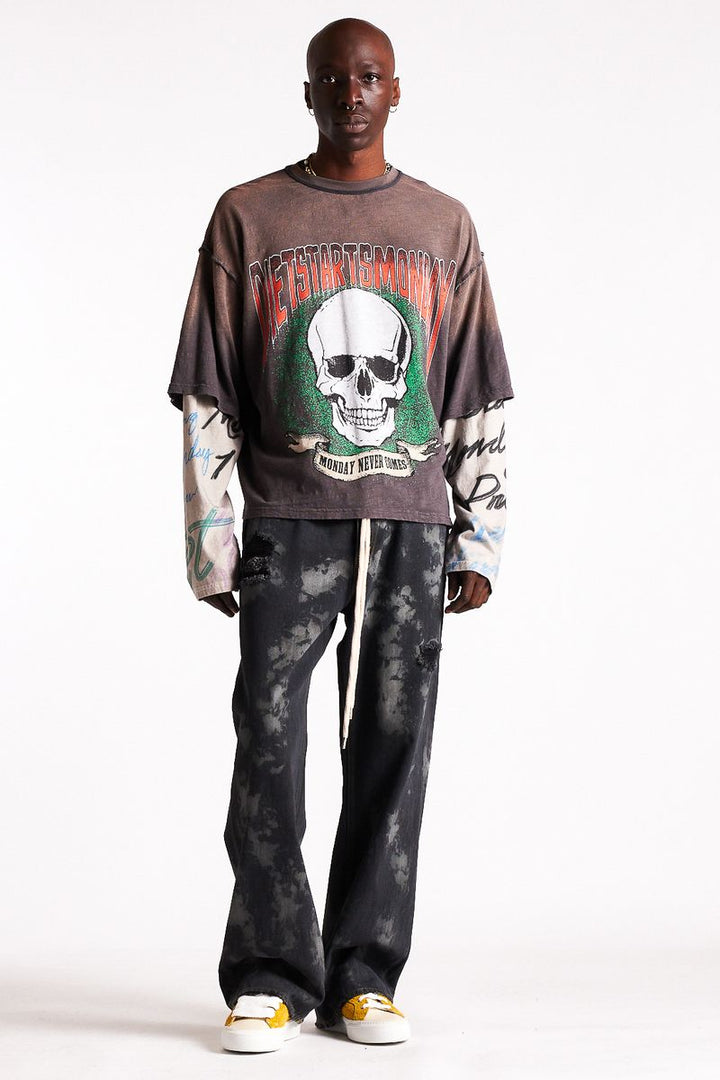 Diet Starts Monday Double Layer Skull Tee - Vintage Black/Multi