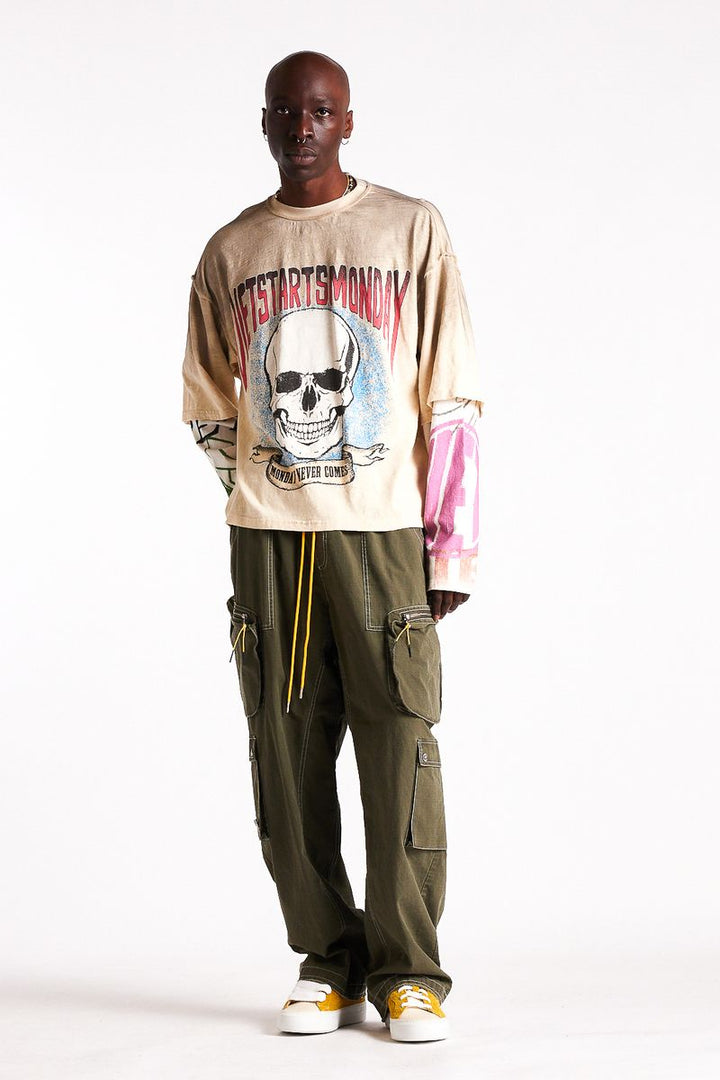 Diet Starts Monday Double Layer Skull Tee - Antique White/Multi