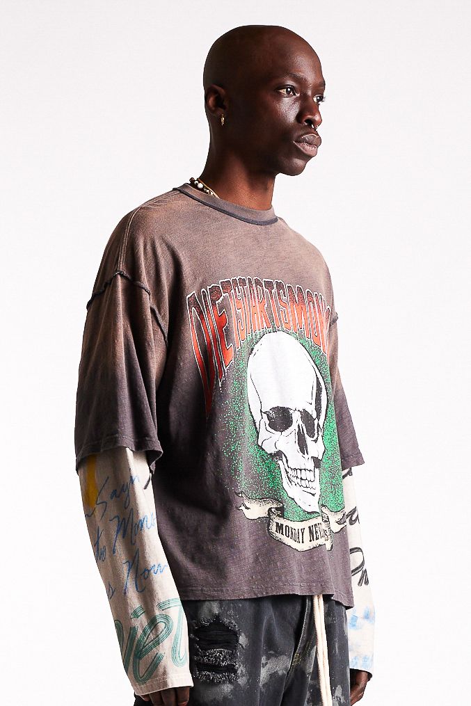 Diet Starts Monday Double Layer Skull Tee - Vintage Black/Multi