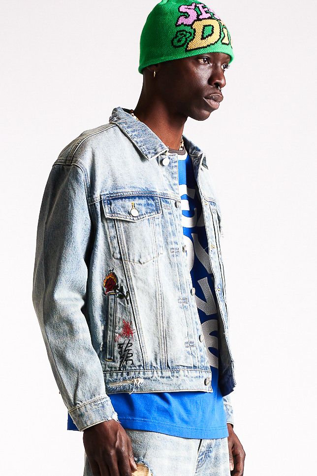 Diet Starts Monday Doodle Trucker Jacket - Indigo