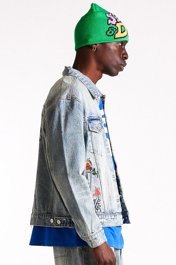 Diet Starts Monday Doodle Trucker Jacket - Indigo