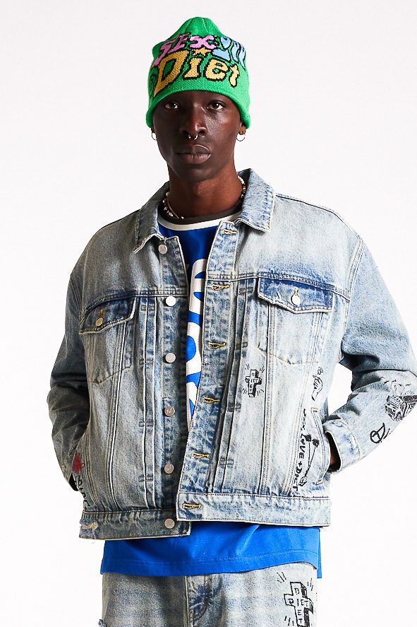 Diet Starts Monday Doodle Trucker Jacket - Indigo