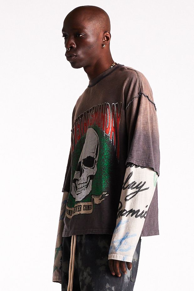 Diet Starts Monday Double Layer Skull Tee - Vintage Black/Multi