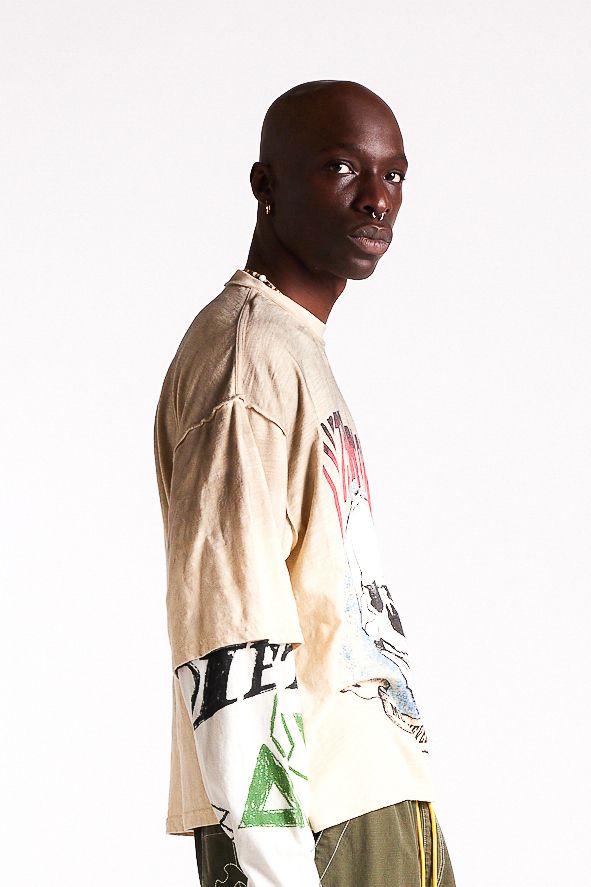 Diet Starts Monday Double Layer Skull Tee - Antique White/Multi