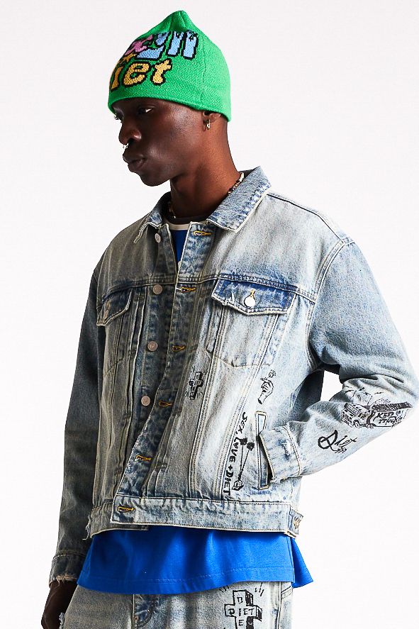 Diet Starts Monday Doodle Trucker Jacket - Indigo