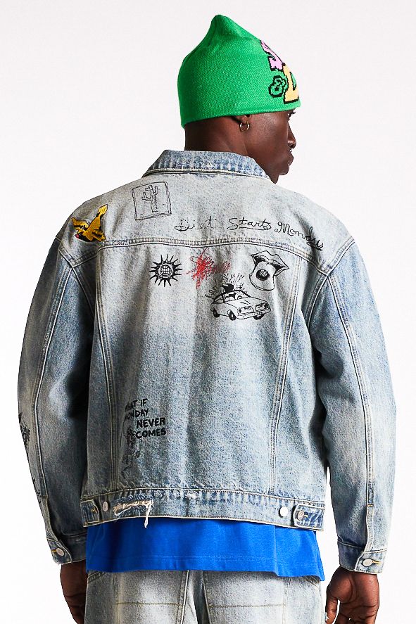 Diet Starts Monday Doodle Trucker Jacket - Indigo