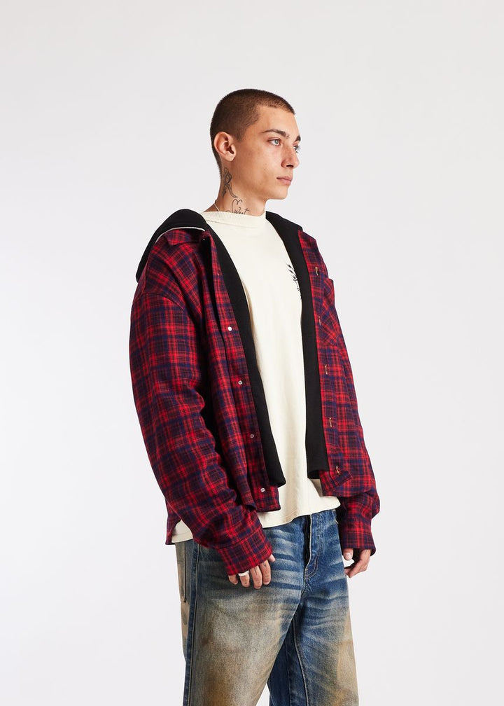 Diet Starts Monday Eagle Hooded Flannel - Red/Navy