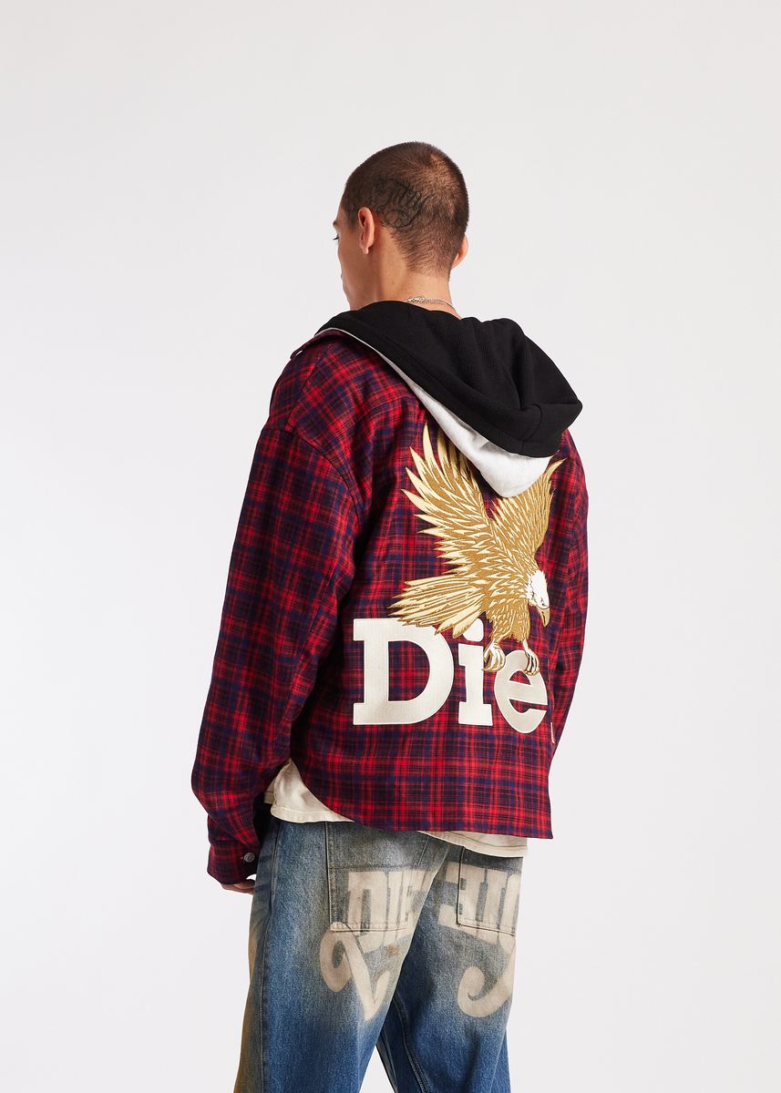 Diet Starts Monday Eagle Hooded Flannel - Red/Navy