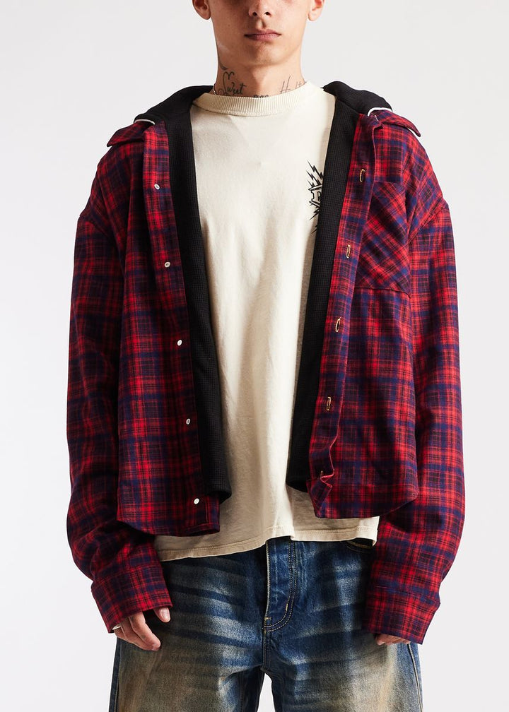 Diet Starts Monday Eagle Hooded Flannel - Red/Navy