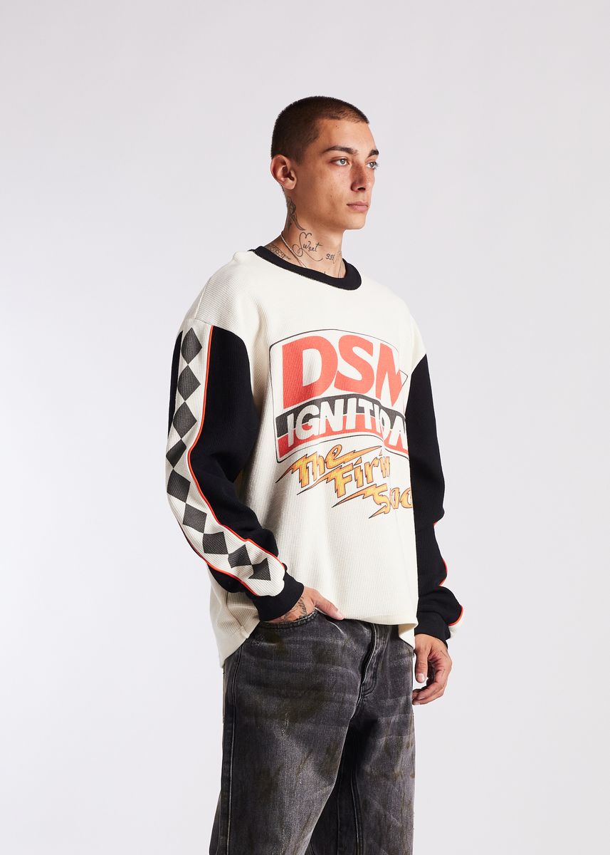 Diet Starts Monday  Ignition Waffle Long Sleeve - Antique White/Black